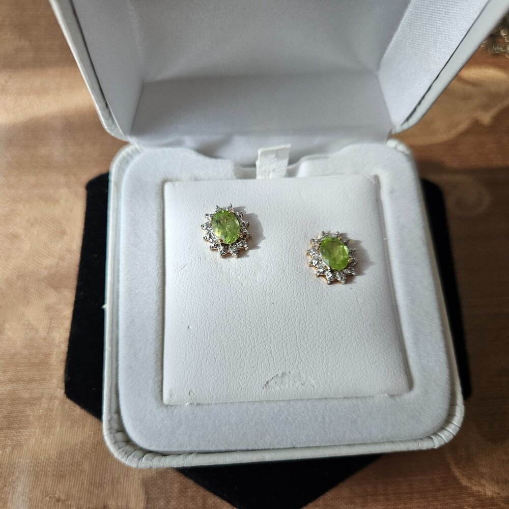 Peridot, Diamond and 10K Gold Stud Earrings